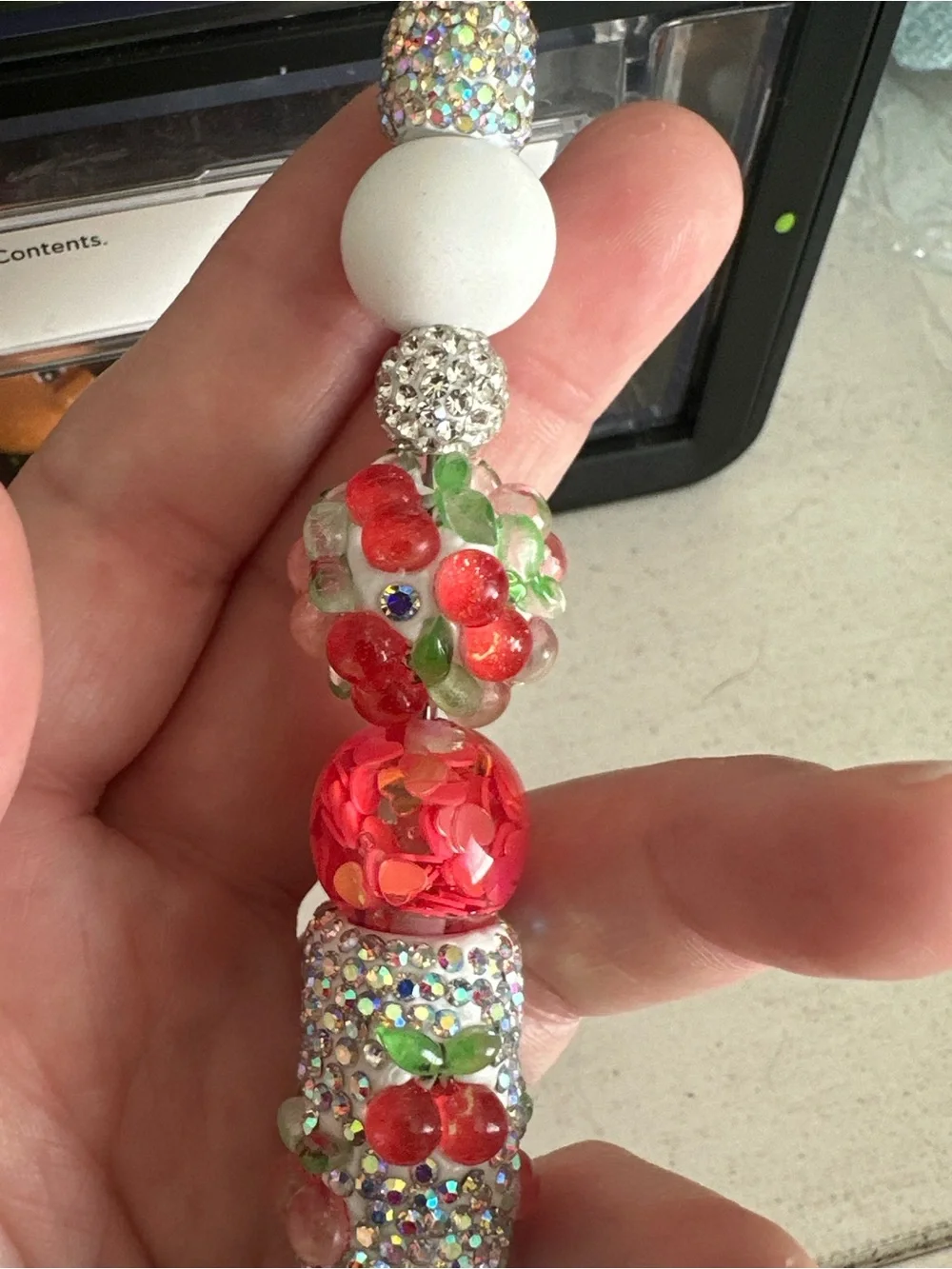 Handmade Red Crystal Cherry Beaded Pen - Women Jewelry Accent